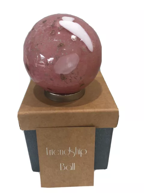 Mother Hand blown Glass Friendship Ball  Blush Pink Gold And White 154M