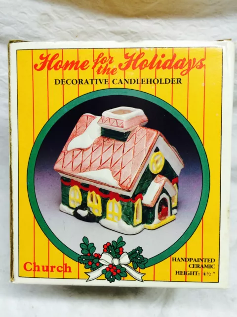 Home for the Holidays Decorative Candle holder hand-painted ceramic CHURCH #A2