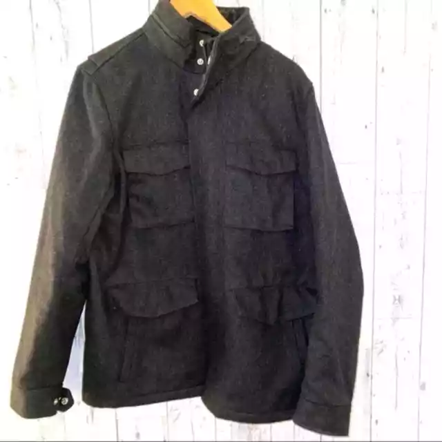 GAP L wool military jacket w hoodie 4 pockets coat mens large