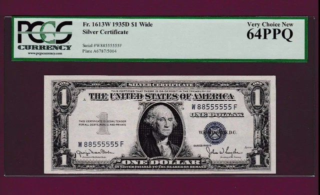 Fr.1613 W  PCGS  $1  1935 D  SILVER CERTIFICATE NOTE TWO DIGITS SN W 88555555 F