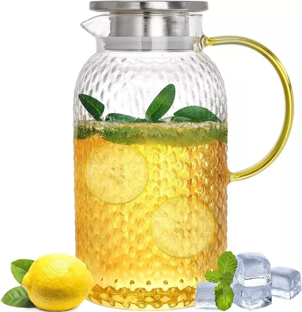 Glass Pitcher Water Carafe Jug with Stainless Steel Lid,Borosilicate