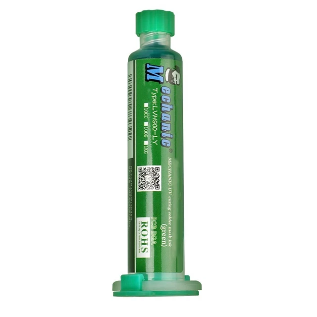 1pc 10cc UV Green Oil Curing Solder Mask PCB Repair Paint & Plunger Needle Set