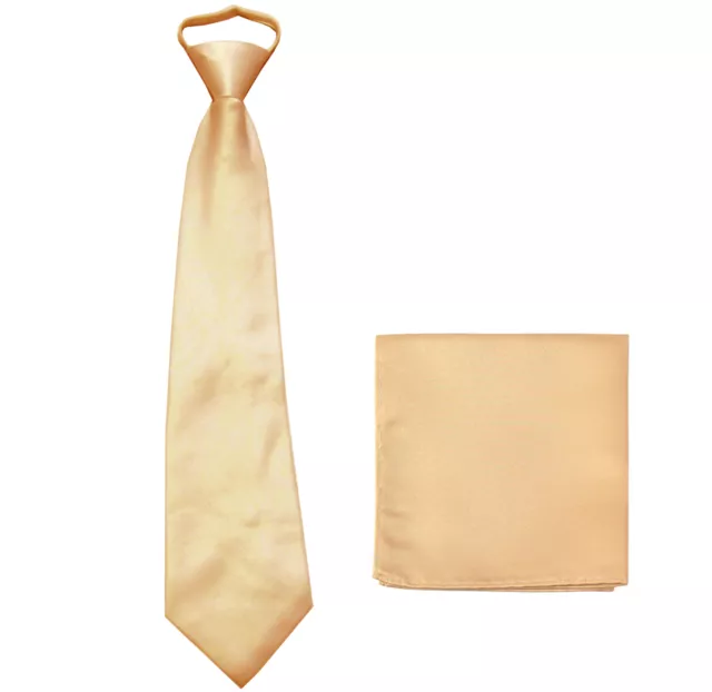 New Polyester Men ready knot pre tied neck tie & hankie solid formal prom beige