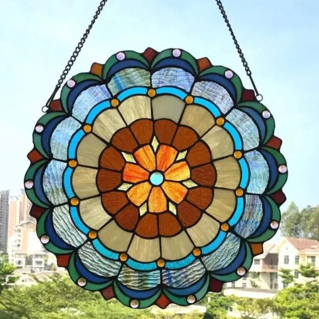 18 paneles de ventana de vidrio multicolor redondos estilo Tiffany captador solar