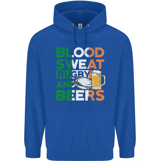 Felpa con cappuccio Blood Sweat Rugby and Beers Ireland divertente da uomo 80% cotone 3