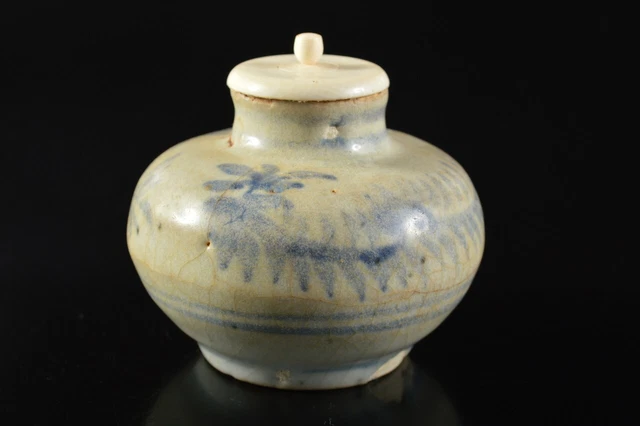 G6248: Chinese Blue&White Flower TEA CADDY Chaire Container with High class lid