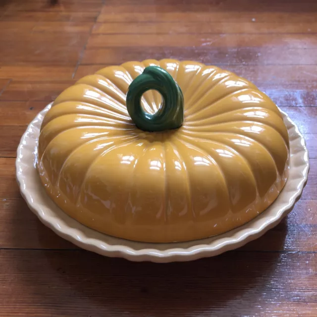 Vintage Earthenware Pumpkin Pie Dish 11” With Recipe