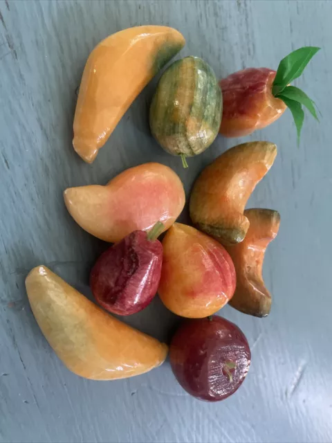 10 Vintage Alabaster Marble Stone Fruits Vegetables Mexico 1 -1.5 inches lot