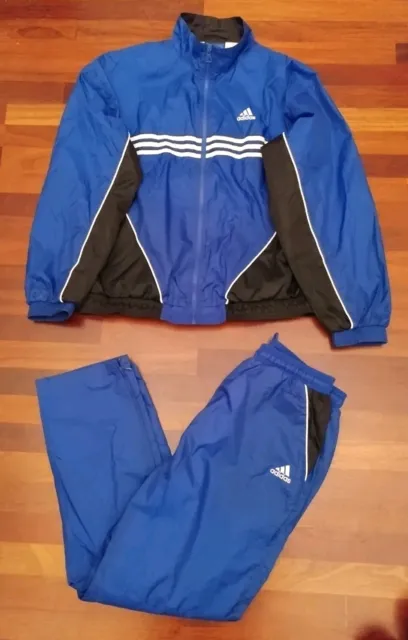 ADIDAS Men's BLUE & Black NYLON WindBreaker TrackSuit 2 Piece Jacket & Pants Set