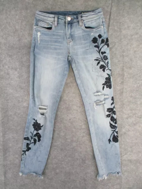 BlankNYC Jeans Youth 26 Blue Denim Floral Skinny Crop Classic Womens 26x27