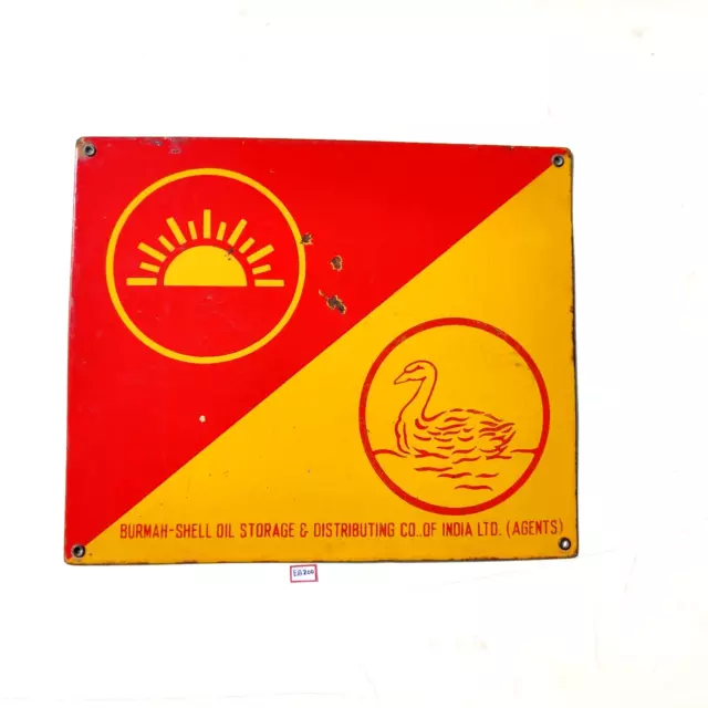 Vintage Rising Sun Swan Burmah Shell Oil Advertising Enamel Sign Automobile B200