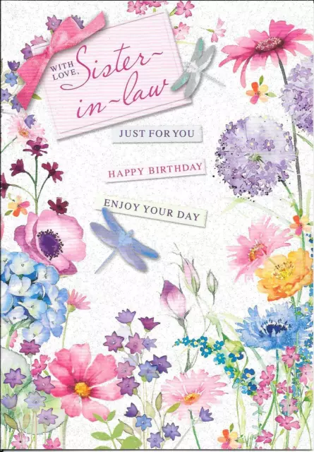Birthday Card Just For You Sister In Law - Flowers, Dragonflies