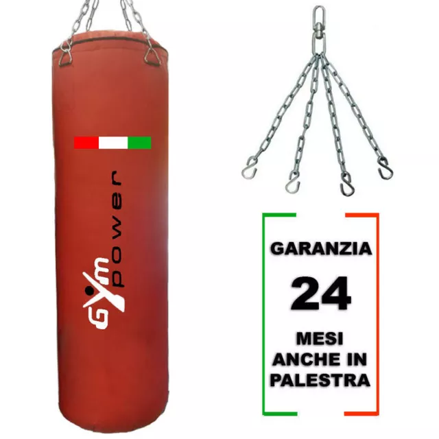 Gym Power Sacco Boxe Pugilato Pieno 20 kg Rosso con Catene Incluse Professionale