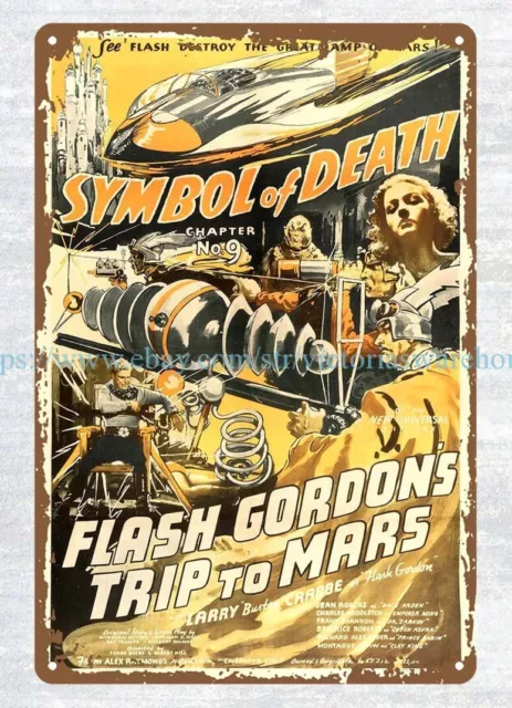 1938 diseño dormitorio FLASH GORDONS VIAJE A MARS PÓSTER DE PELÍCULA letrero de metal estaño