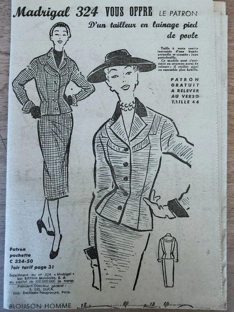 Patron De Couture Vintage MADRIGAL N°272 - Jupe Et Veste Tailleur Chic, Année 1950, Taille 44