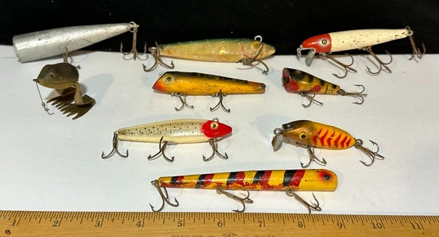 Vintage Wood Fishing Lure Lot Minnow Plunker Rubber Frog Pikie L&S CCB Co