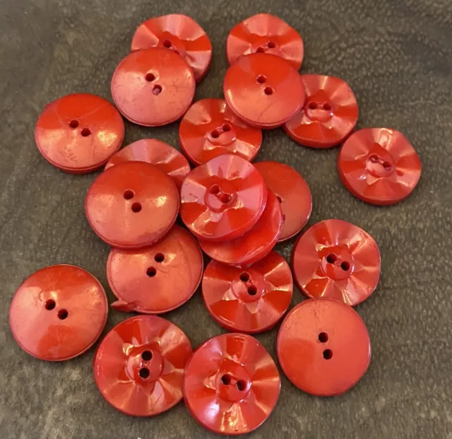 20 X Red 15 mm Two Hole Rippled Plastic Buttons- Australian Supplier