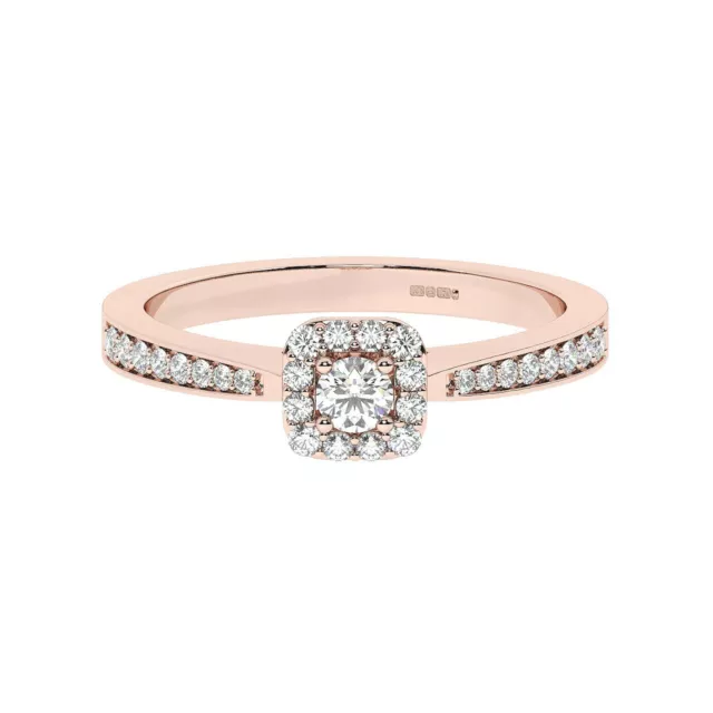 9K Rose Gold, Claw Set 100% Natural Round Cut Diamonds Engagement Ring 2