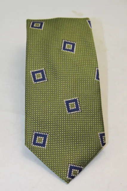 David Donahue Men's Olive Green Geometric Pattern Silk Tie MSRP $135