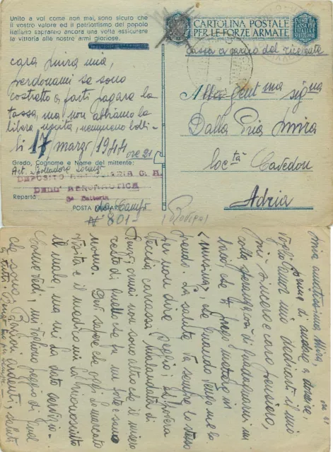 1682 - RSI - Posta da campo 801 su franchigia per Adria (Rovigo), 17/03/1944