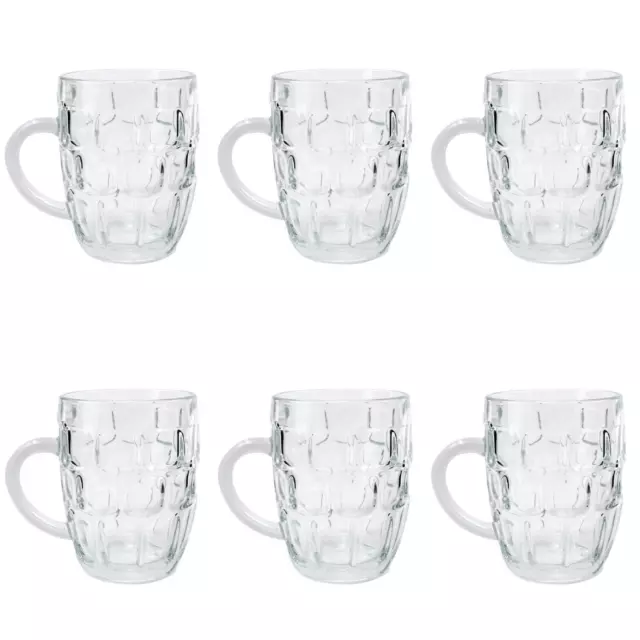 6 x Beer Mug 560ml JUG Glass Glasses W Handle Dimple Print Party Bar Drink