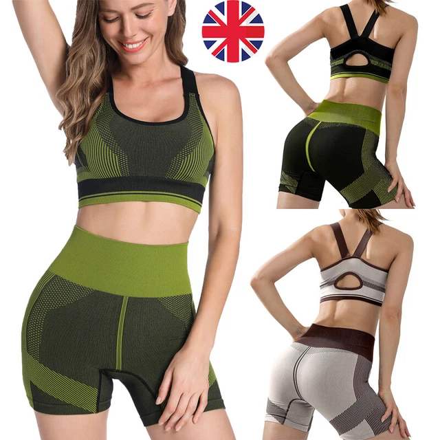 Set Palestra Yoga Donna Crop Top 2Pz Leggings Pantaloncini Sport Fitness Tuta Sport
