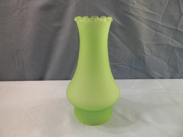 Vintage Green Satin Glass Oil Lamp Shade Chimney 7 5/8" Tall 3 1/4" Fitter