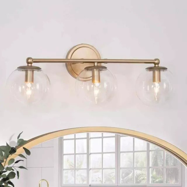 Uolfin Modern Globe Bathroom Vanity Light Naomi 3-Light Brass Gold Wall Sconce