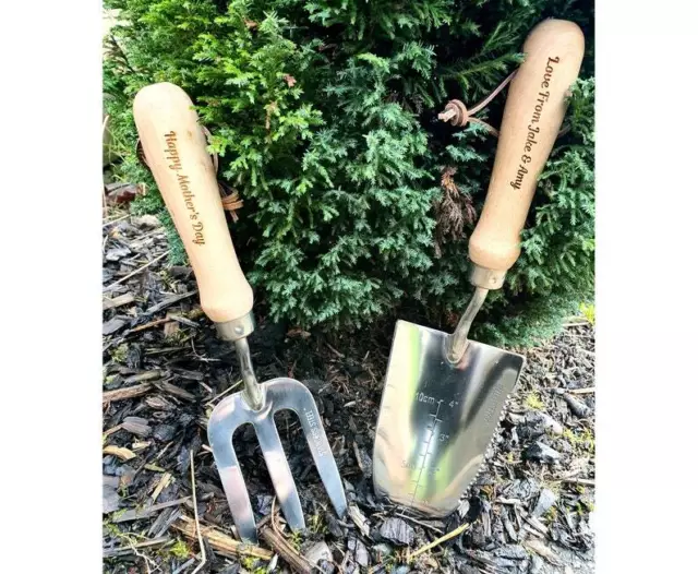 Personalised Garden Tools Engraved Gardening Gift Set Hand Trowel Fork Dad Nan