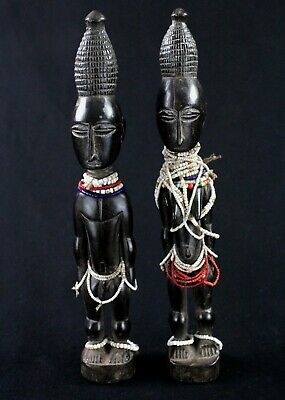Art Africain Tribal - Couple Atié Akié Atyé Akan African Wood - 31,5 & 31,5 Cms