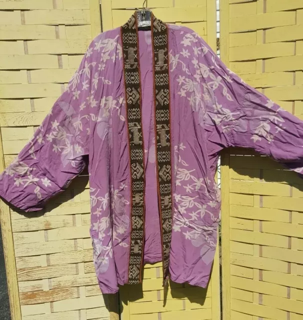 Purple Tribal Print Long light Jacket Open Cover Up Made in Indonesia One Size