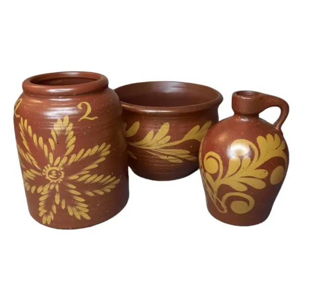 Redware Pottery Set 3 Small Vases Home Decor Boho