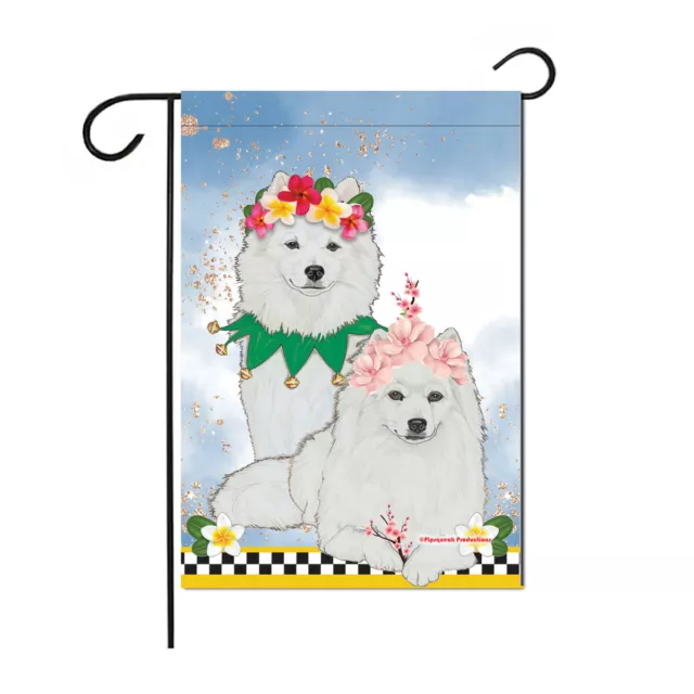 American Eskimo Floral Garden Flag Double Sided 12 x 17 in.