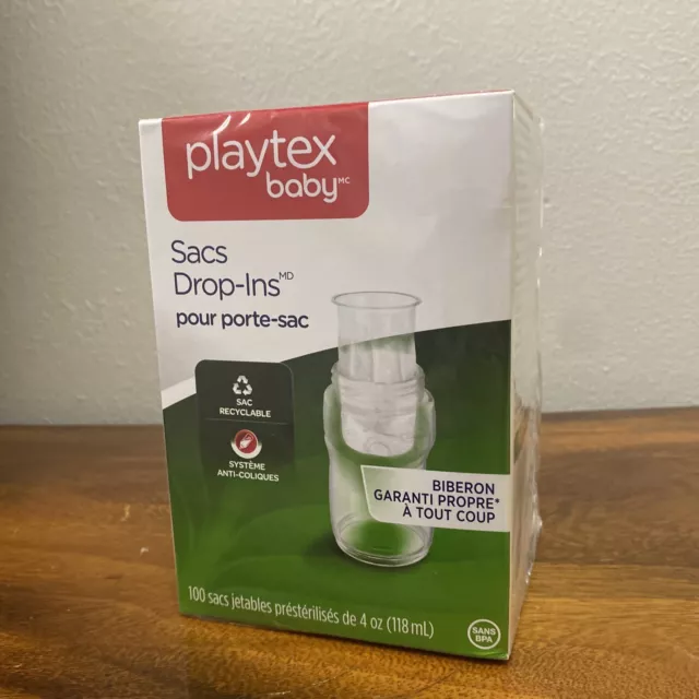 100 Count Playtex Baby Drop-Ins Liners 4oz For Nurser Bottles SEALED BOX