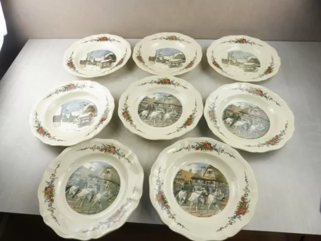 Lot de 8 assiettes creuses, décor Obernai Loux, de Sarreguemines