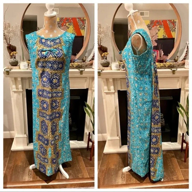 Vintage 60s Mildred's of Hawaii for Liberty House Handpainted Mumu Maxi Dress