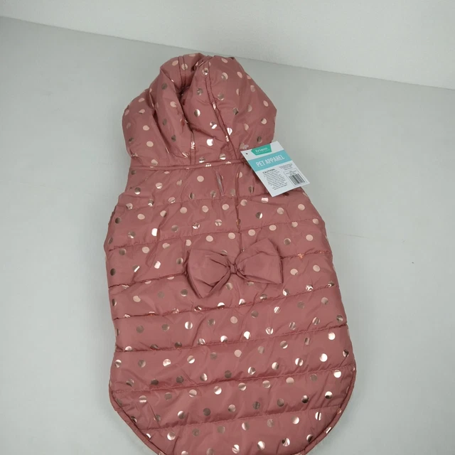 Frisco Dog Parka Hooded Large Rose Gold Polka Dots Sherpa Lined Puffer Coat