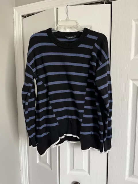 Simply Vera Wang Asymmetrical Striped Sweater Crewneck Pullover L Black Blue