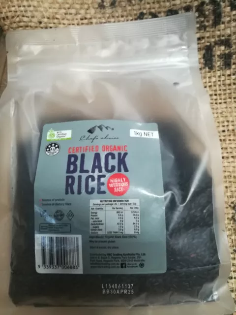 Organic Black Rice 1Kg By Chef's Choice - Free Post