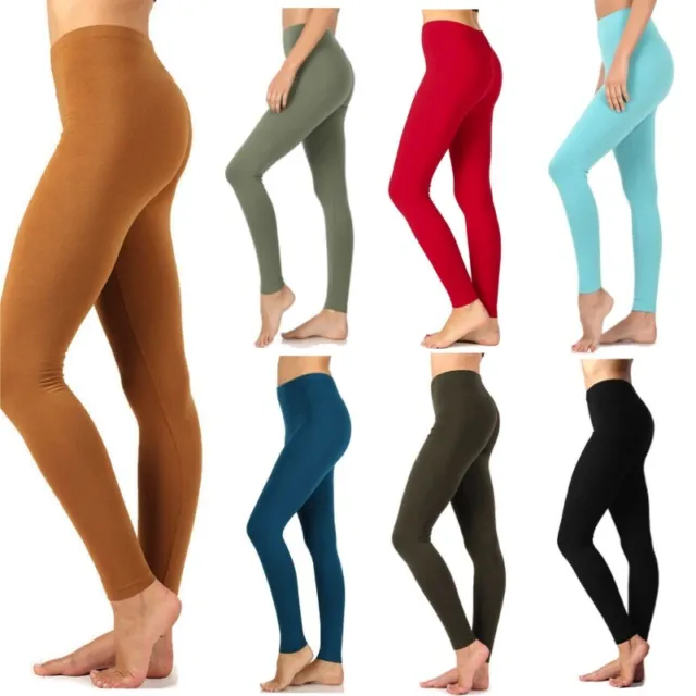 Womens ZENANA Full Ankle Length Leggings Basic Cotton Stretch Pants Yoga S-3X