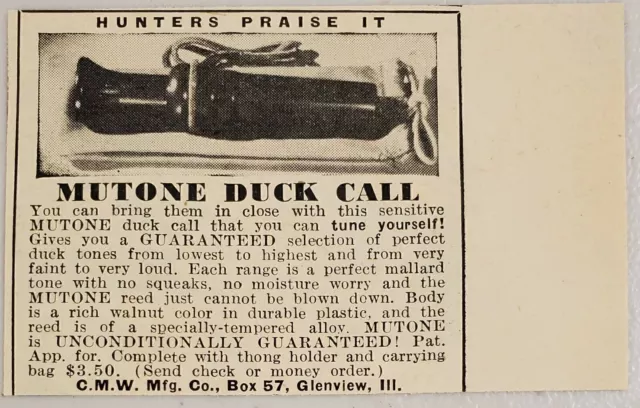 1948 Print Ad Mutone Duck Calls C.M.W. Mfg. Co. Glenview,Illinois