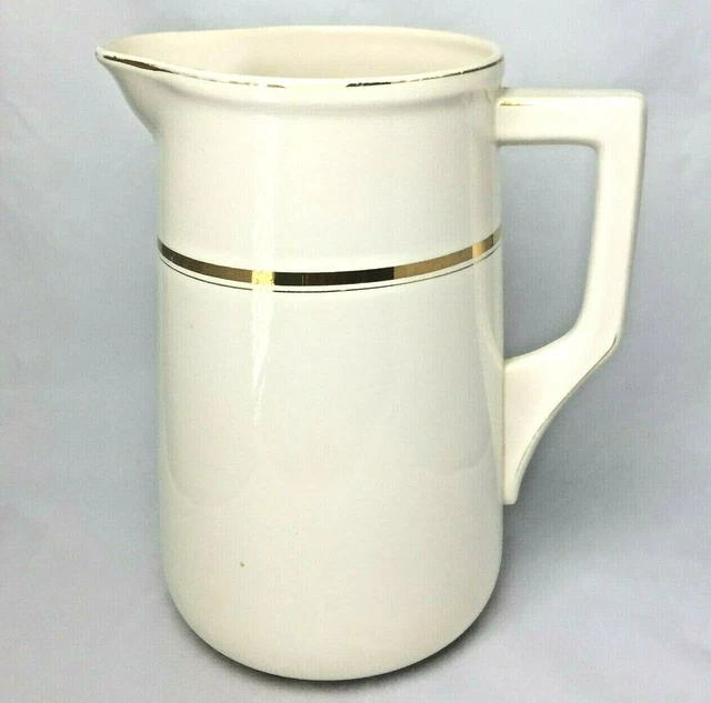 Antique Villeroy & Boch Mettlach Large Wash Pitcher Art Deco Beige Gold Germany