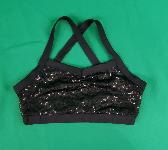 Black Balera Sequin Dance Sports Bra / Crop / Belly Top XLC