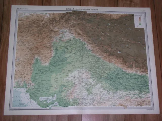 1922 Antique Map Of Northern India Punjab Kashmir Nepal Pakistan Tibet Himalaya