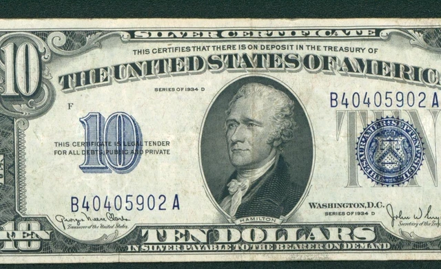 $10 1934 D Silver Certificate ** DAILY CURRENCY AUCTIONS ** COMBINED SHIPPING