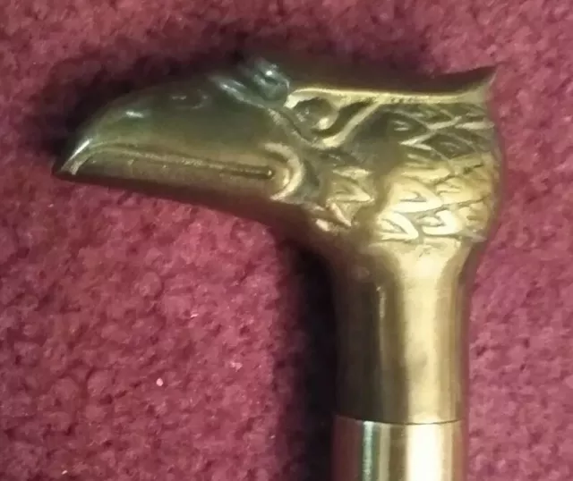 Vintage Brass Eagle Head Walking Cane Handle Antique Wood Stick Style