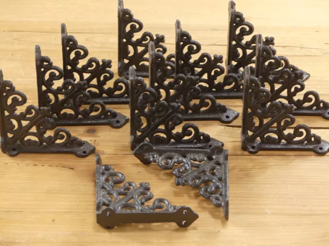 8 Small Shelf Brackets Fleur De Lis Cast Iron Brace Antique Style Corbels 4 x 4"