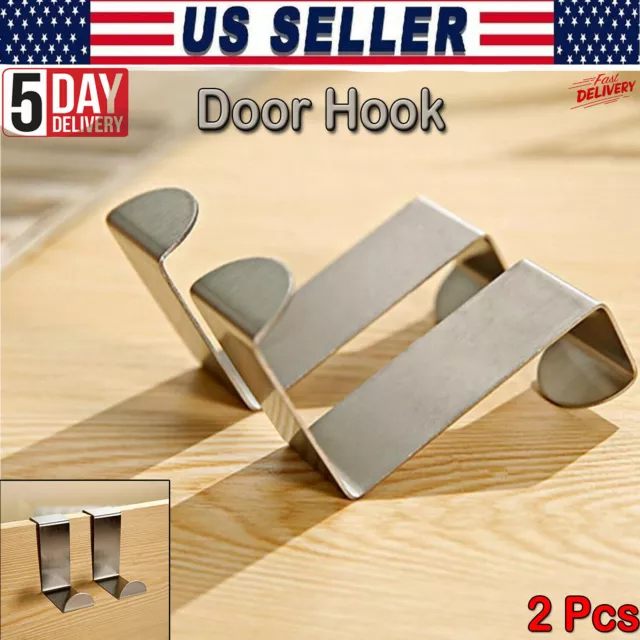 2X Stainless Steel Door Hook Cabinet Hanger Holder Hook Wreath Jacket over door