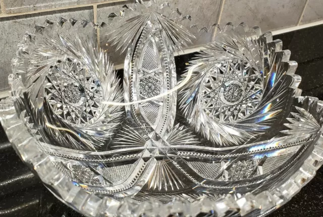 Antique American Abp Brilliant Cut Glass/Crystal Bowl Hobstar Saw Tooth Pinwheel