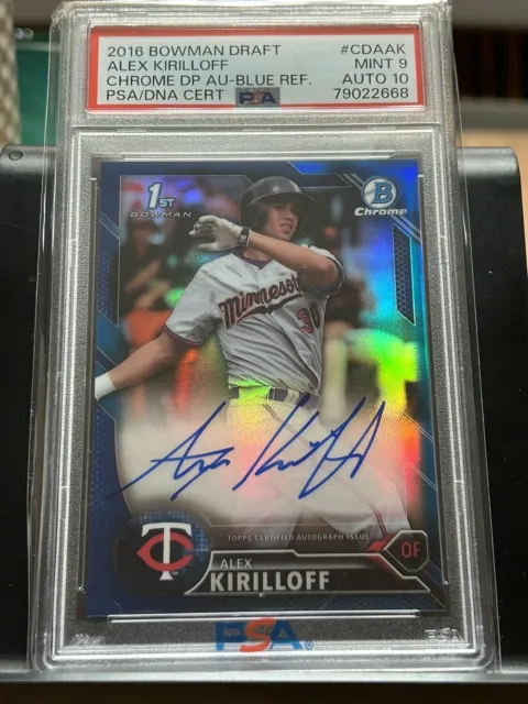 2016 Bowman Draft Chrome Alex Kirilloff RC Blue Refractor Auto /150 PSA 9/10